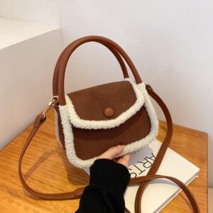 Fashion Lamb Plush Handbag One Shoulder Diagonal Saddle Bag
