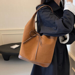 Alternative view of Retro Frosted Large Capacity Women's Shoulder Hand-held Tote Bucket Bag