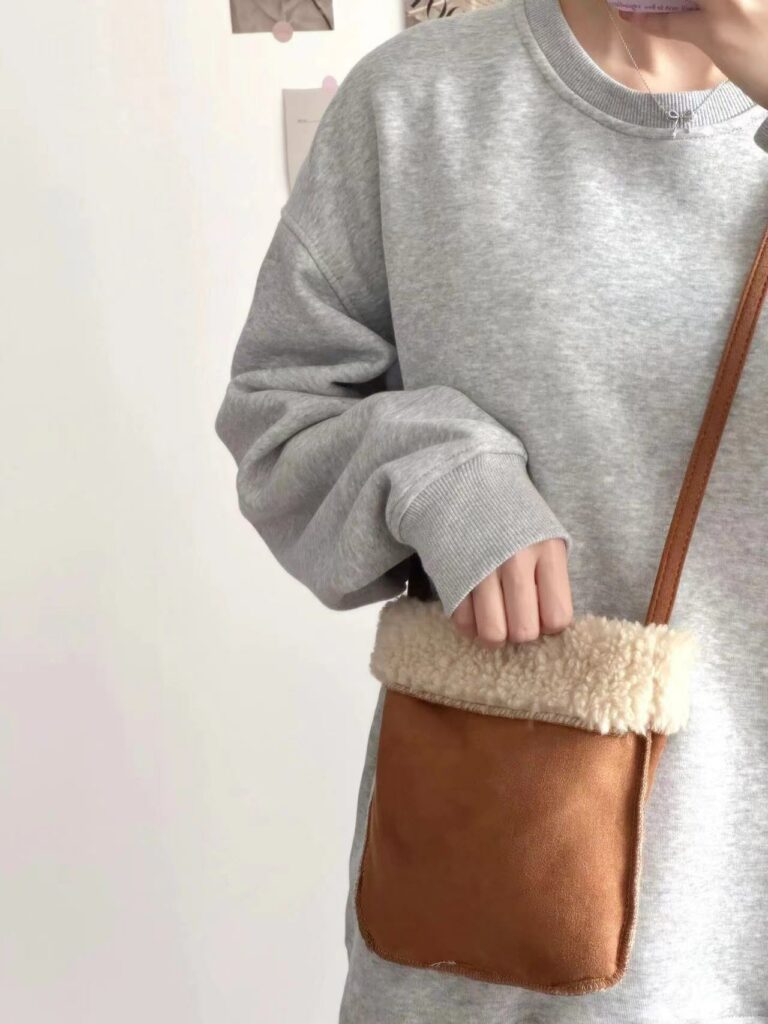 Alternative view of Faux Suede Lamb Wool Women's Shoulder Messenger Bag