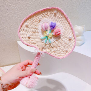 Alternative view of Sweet Flowers Lace Love Woven Handbag Pearl Handheld Fan