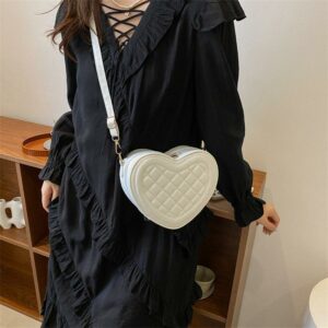 Women's Fashion Solid Color Rhombus Love-shaped Shoulder Crossbody Bag