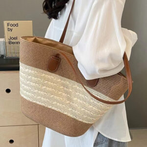Alternative view of South Korea Vacation Style Raffia Woven Bag Large Capacity Totes