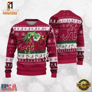 Alabama Crimson Tide Merry Christmas Grinch Hand NCAA Ugly Christmas Sweater