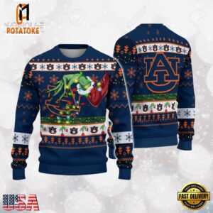 Auburn Tigers Merry Christmas Grinch Hand NCAA Ugly Christmas Sweater