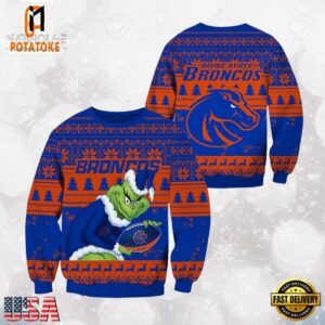 Boise State Broncos Grinch Custom Name Ugly Christmas Sweater