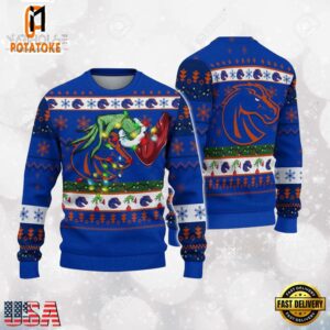 Boise State Broncos Merry Christmas Grinch Hand NCAA Ugly Christmas Sweater