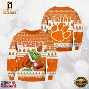 Clemson Tigers Grinch Custom Name NCAA Ugly Christmas Sweater