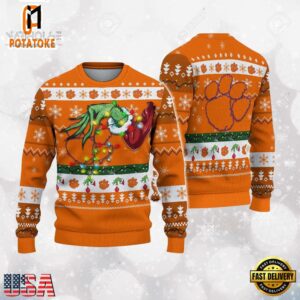 Clemson Tigers Merry Christmas Grinch Hand NCAA Ugly Christmas Sweater