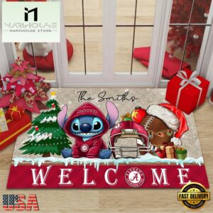 Custom Name Alabama Crimson Tide Cute Stitch Welcome Christmas Doormat
