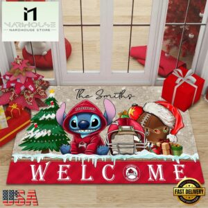 Custom Name Arkansas Razorbacks Cute Stitch Welcome Christmas Doormat
