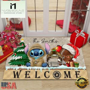 Custom Name Army Black Knights Cute Stitch Welcome Christmas Doormat