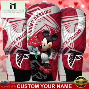Custom Name Atlanta Falcons NFL Mickey Valentine Day Tumbler
