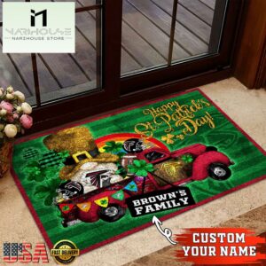 Custom Name Atlanta Falcons NFL St. Patrick's Day Gnome Shamrock Doormat