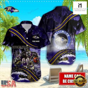 Custom Name Baltimore Ravens NFL Mascot Hawaiian Shirt