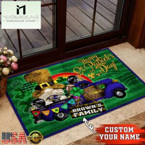 Custom Name Baltimore Ravens NFL St. Patrick's Day Gnome Shamrock Doormat