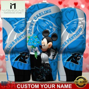Custom Name Carolina Panthers NFL Mickey Valentine Day Tumbler