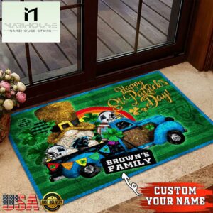 Custom Name Carolina Panthers NFL St. Patrick's Day Gnome Shamrock Doormat