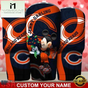 Custom Name Chicago Bears NFL Mickey Valentine Day Tumbler