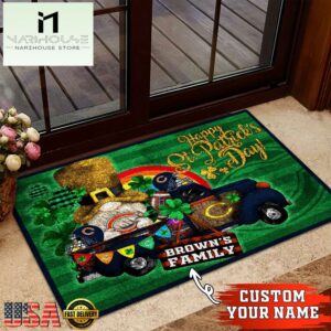 Custom Name Chicago Bears NFL St. Patrick's Day Gnome Shamrock Doormat