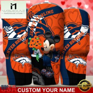 Custom Name Denver Broncos NFL Mickey Valentine Day Tumbler