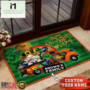 Custom Name Denver Broncos NFL St. Patrick's Day Gnome Shamrock Doormat