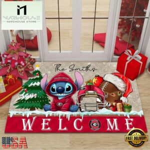 Custom Name Georgia Bulldogs Cute Stitch Welcome Christmas Doormat
