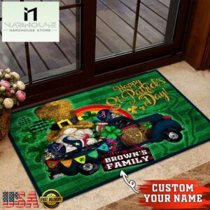 Custom Name Houston Texans NFL St. Patrick's Day Gnome Shamrock Doormat