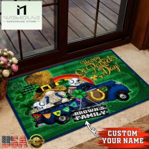 Custom Name Indianapolis Colts NFL St. Patrick's Day Gnome Shamrock Doormat