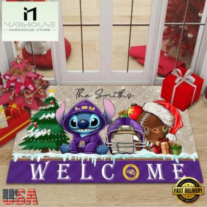 Custom Name LSU Tigers Cute Stitch Welcome Christmas Doormat
