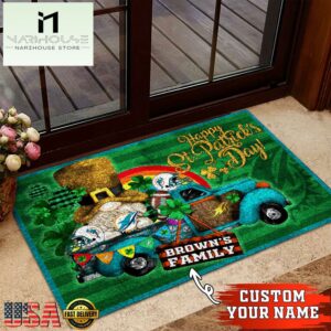 Custom Name Miami Dolphins NFL St. Patrick's Day Gnome Shamrock Doormat