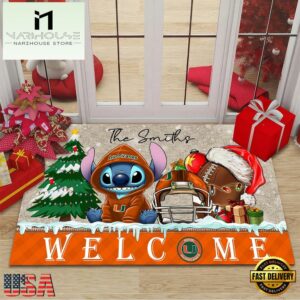 Custom Name Miami Hurricanes Cute Stitch Welcome Christmas Doormat
