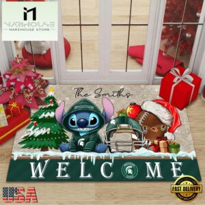 Custom Name Michigan State Spartans Cute Stitch Welcome Christmas Doormat