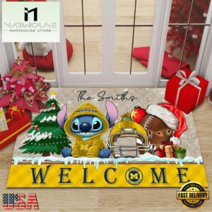 Custom Name Michigan Wolverines Cute Stitch Welcome Christmas Doormat