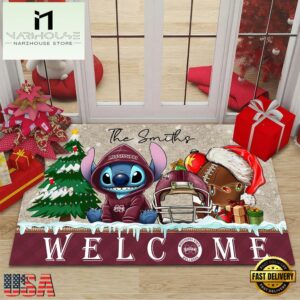Custom Name Mississippi State Bulldogs Cute Stitch Welcome Christmas Doormat
