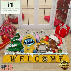 Custom Name Missouri Tigers Cute Stitch Welcome Christmas Doormat
