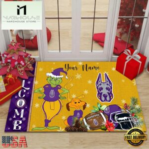 Custom Name NCAA Albany Great Danes Grinch Christmas Welcome Football Doormat