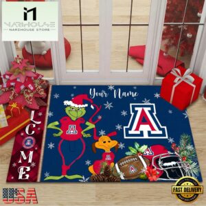Custom Name NCAA Arizona Wildcats Grinch Christmas Welcome Football Doormat