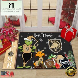 Custom Name NCAA Army Black Knights Grinch Christmas Welcome Football Doormat