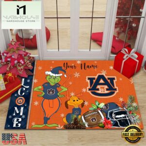 Custom Name NCAA Auburn Tigers Grinch Christmas Welcome Football Doormat