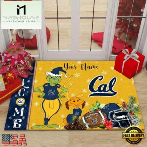 Custom Name NCAA California Golden Bears Grinch Christmas Welcome Football Doormat