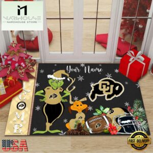 Custom Name NCAA Colorado Buffaloes Grinch Christmas Welcome Football Doormat