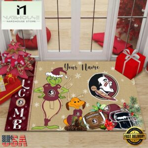 Custom Name NCAA Florida State Seminoles Grinch Christmas Welcome Football Doormat