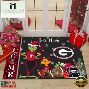 Custom Name NCAA Georgia Bulldogs Grinch Christmas Welcome Football Doormat