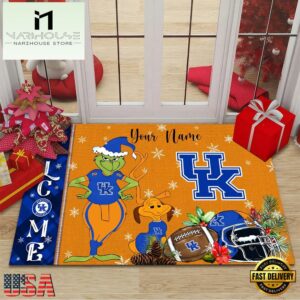 Custom Name NCAA Kentucky Wildcats Grinch Christmas Welcome Football Doormat