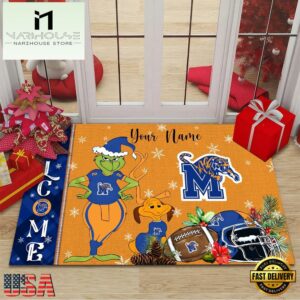 Custom Name NCAA Memphis Tigers Grinch Christmas Welcome Football Doormat