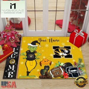 Custom Name NCAA Missouri Tigers Grinch Christmas Welcome Football Doormat