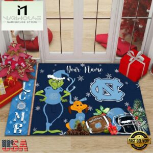 Custom Name NCAA North Carolina Tar Heels Grinch Christmas Welcome Football Doormat