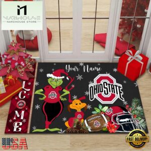 Custom Name NCAA Ohio State Buckeyes Grinch Christmas Welcome Football Doormat