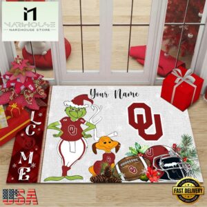 Custom Name NCAA Oklahoma Sooners Grinch Christmas Welcome Football Doormat
