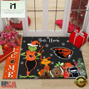 Custom Name NCAA Oregon State Beavers Grinch Christmas Welcome Football Doormat